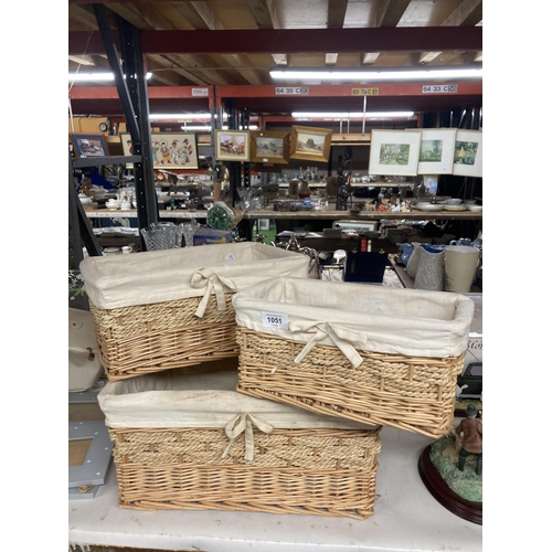 1051 - THREE GRADUATING WICKER BASKETS