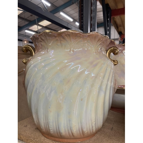 1057 - TWO LARGE CERAMIC WASHBOWLS AND SHELL SHAPED JUGS, A CHAMBER POT AND A SLOP-PAIL