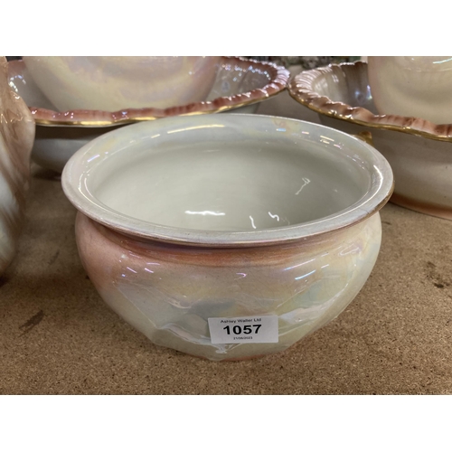 1057 - TWO LARGE CERAMIC WASHBOWLS AND SHELL SHAPED JUGS, A CHAMBER POT AND A SLOP-PAIL