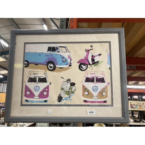 1058 - A FRAME PRINT OF VOLKSWAGON VEHICLES