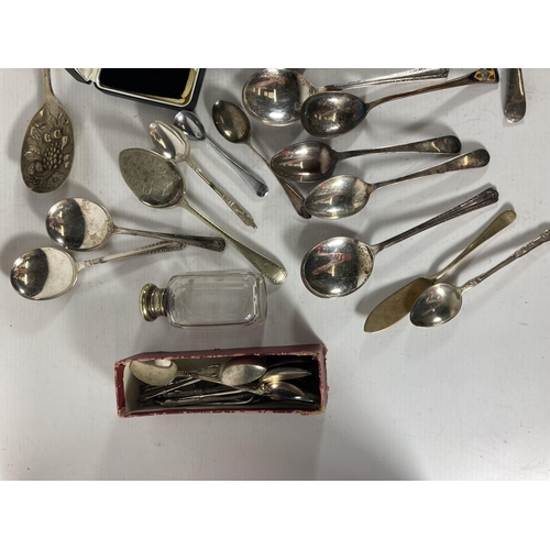 794 - A QUANTITY OF VINTAGE FLATWARE TO INCLUDE LADELS, APOSTLE TEASPOONS, A BERRY SPOON, A WHITE METAL LI... 