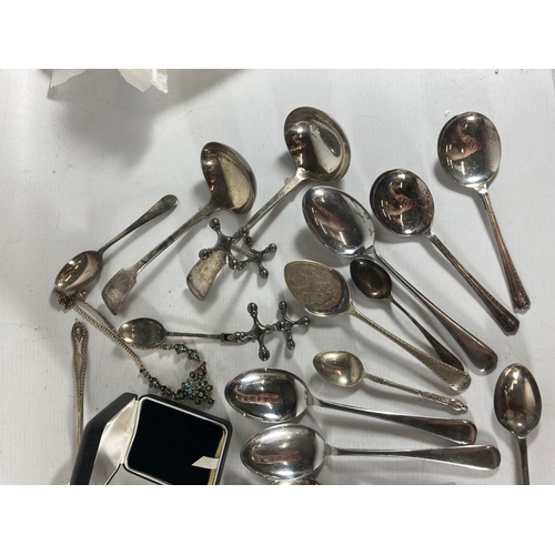 794 - A QUANTITY OF VINTAGE FLATWARE TO INCLUDE LADELS, APOSTLE TEASPOONS, A BERRY SPOON, A WHITE METAL LI... 