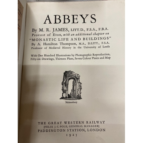 988 - THREE VINTAGE BOOKS, 'ABBEYS', 'CATHEDRALS' AND 'LANCASHIRE'