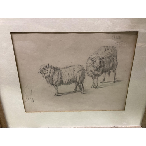 993 - A PENCIL SKETCH OF SHEEP SIGNED K SCHRODER 27/3/22 PLUS A PRINT OF VENICE