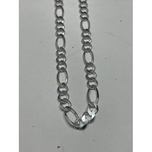 695 - TWO SILVER FIGARO NECK CHAINS ONE WITH T BAR