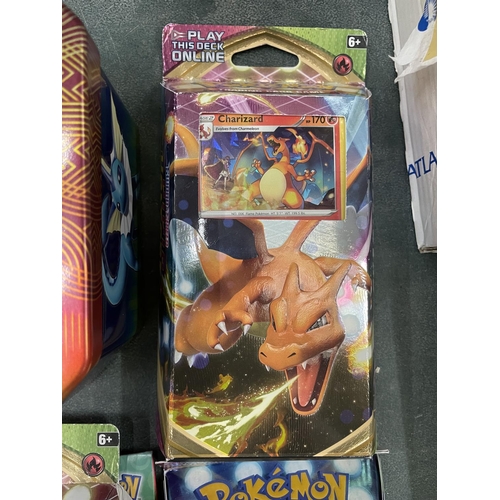 494 - A MIXED LOT OF POKEMON ITEMS TO INCLUDE CHARIZARD THEME DECK, TIN OF RARES, PROMOS, COMMONS, MINI TI... 