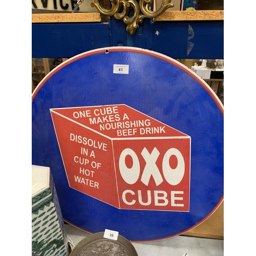 41 - A LARGE METAL OXO CUBE CIRCULAR SIGN, DIAMETER 61CM