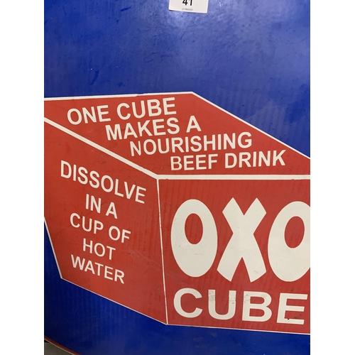 41 - A LARGE METAL OXO CUBE CIRCULAR SIGN, DIAMETER 61CM