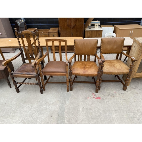 2923 - A PAIR OF EARLY 20TH CENTURY OAK CARVER CHAIRS AND TWO SIMILAR CHAIRS