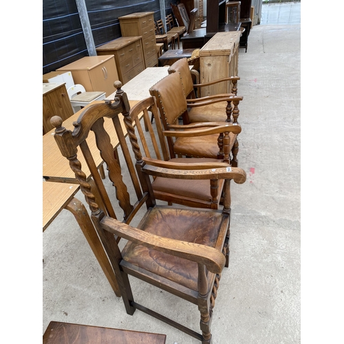 2923 - A PAIR OF EARLY 20TH CENTURY OAK CARVER CHAIRS AND TWO SIMILAR CHAIRS