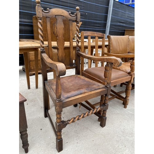 2923 - A PAIR OF EARLY 20TH CENTURY OAK CARVER CHAIRS AND TWO SIMILAR CHAIRS