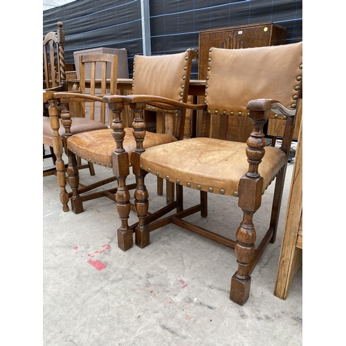 2923 - A PAIR OF EARLY 20TH CENTURY OAK CARVER CHAIRS AND TWO SIMILAR CHAIRS