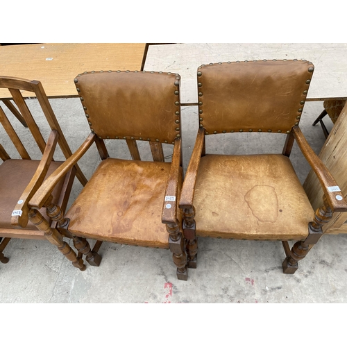 2923 - A PAIR OF EARLY 20TH CENTURY OAK CARVER CHAIRS AND TWO SIMILAR CHAIRS