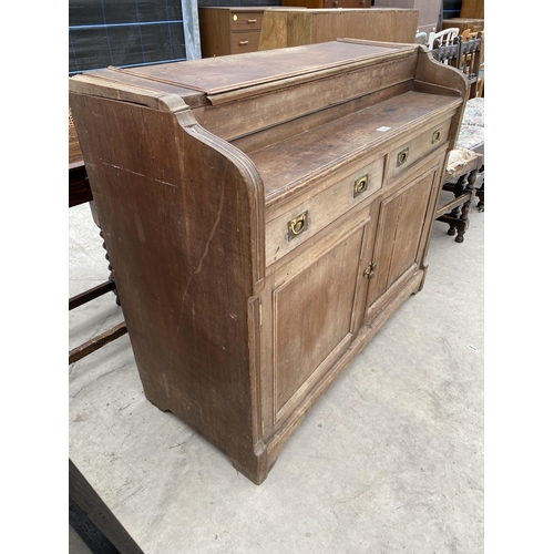 2927 - A VICTORIAN BEECH SIDE CUPBOARD WITH TWO DRAWERS AND TWO CUPBOARDS, 43.5