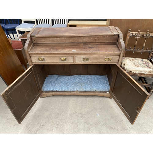 2927 - A VICTORIAN BEECH SIDE CUPBOARD WITH TWO DRAWERS AND TWO CUPBOARDS, 43.5