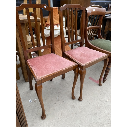 2934 - A VICTORIAN MAHOGANY DINING CHAIR, PAIR OF EDWARDIAN BEDROOM CHAIRS AND OAK BEDSIDE LOCKER WITH DRAW... 