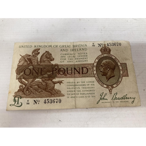 A UNITED KINGDOM OF GREAT BRITIAN AND IRELAND ONE POUND NOTE SIGNED