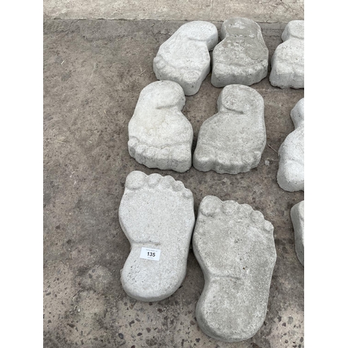 135 - SIX CONCRETE FOOT DESIGN STEPPING STONES NO VAT