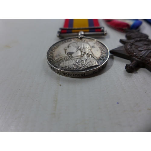 341 - A BOER WAR AND WORLD WAR I CASUALTY MEDAL GROUP AWARDED TO 1653 PRIVATE SIMEON ROBINSON OF THE KINGS... 