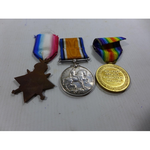 342 - A WORLD WAR I TRIO MEDAL GROUP AWARDED TO 5-866 DRIVER E RAWSON OF THE ARMY SERVICE CORPS