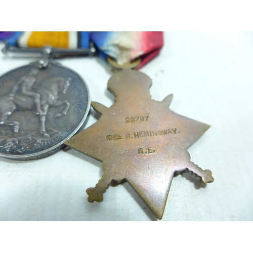 345 - A WORLD WAR I MEDAL GROUP AWARDED TO 28797 2ND LIEUTENANT G HEMINGWAY OF THE ROYAL ENGINEERS, COMPRI... 