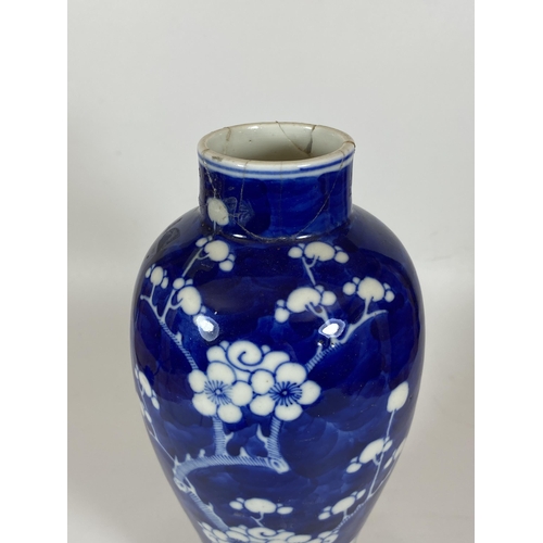 306 - A LATE 19TH / EARLY 20TH CENTURY CHINESE PRUNUS BLOSSOM PATTERN VASE, DOUBLE RING MARK TO BASE, HEIG... 