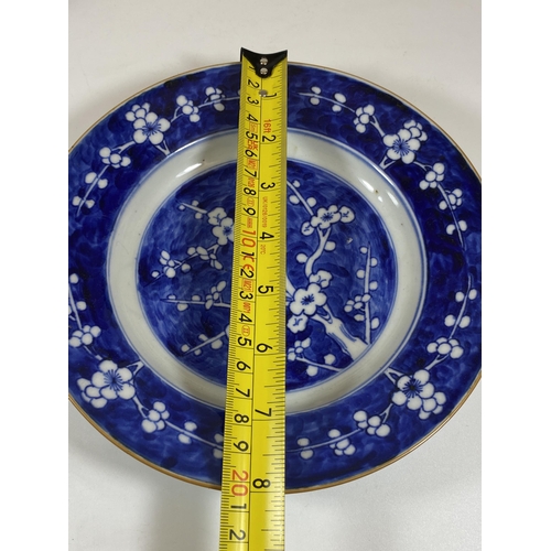 313 - A CHINESE BLUE AND WHITE PRUNUS BLOSSOM PLATE, DIAMETER 20CM