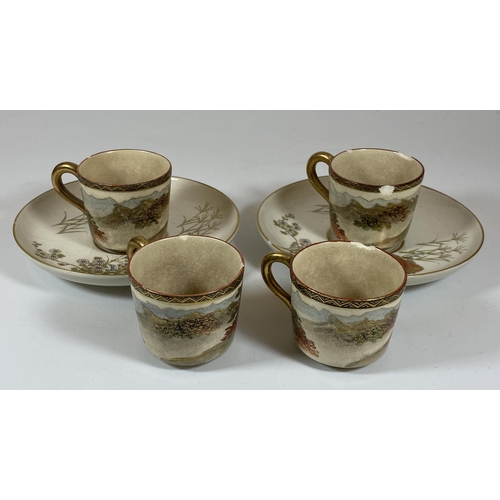 353 - SIX ITEMS - FOUR JAPANESE SATSUMA CUPS AND TWO MATCHING SAUCERS