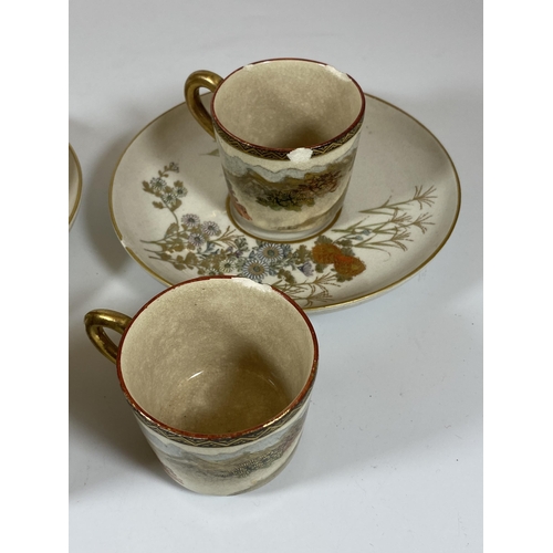 353 - SIX ITEMS - FOUR JAPANESE SATSUMA CUPS AND TWO MATCHING SAUCERS