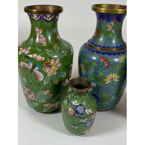 365 - A GROUP OF FOUR ORIENTAL CLOISONNE VASES, TALLEST 17CM