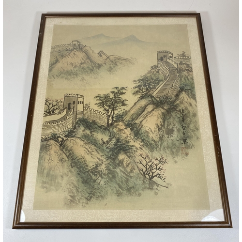 366 - A CHINESE 20TH CENTURY FRAMED PRINT OF THE GREAT WALL OF CHINA, SIGNED, 46 X 36CM