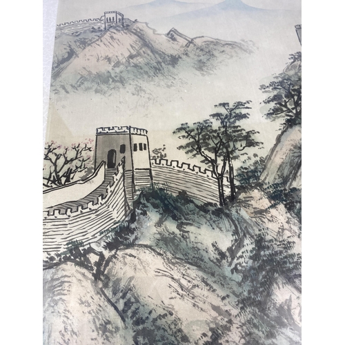 366 - A CHINESE 20TH CENTURY FRAMED PRINT OF THE GREAT WALL OF CHINA, SIGNED, 46 X 36CM