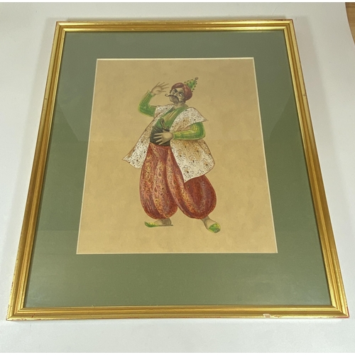 371 - A GILT FRAMED WATERCOLOUR OF A MAN, LABEL TO REVERSE 'MOZART: II SERAGLIO, OSARUN, KEEPER OF THE HAR... 