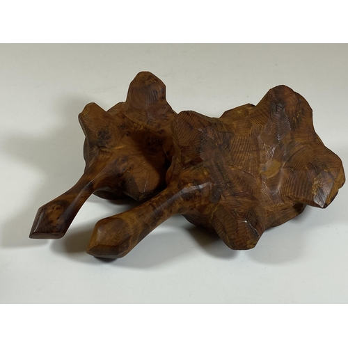 463 - A PAIR OF WALNUT EFFECT WOODEN TURTLES, LENGTH 18CM