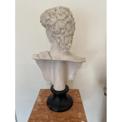 3 - AN ITALIAN MARBLE EFFECT RESIN BUST OF DAVID, HEIGHT 52CM