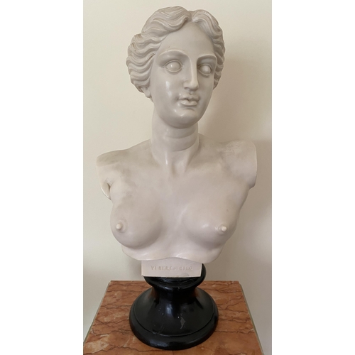 4 - AN ITALIAN MARBLE EFFECT RESIN NUDE FEMALE BUST OF VENERE DE MILO, HEIGHT 50CM