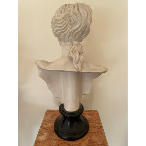 4 - AN ITALIAN MARBLE EFFECT RESIN NUDE FEMALE BUST OF VENERE DE MILO, HEIGHT 50CM