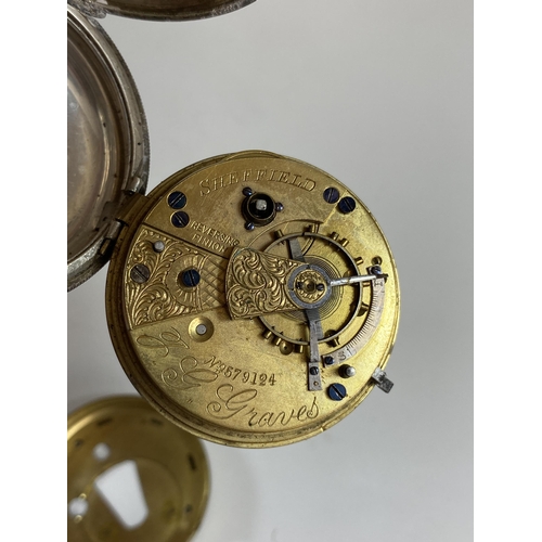 99 - A VICTORIAN J G GRAVES HALLMARKED SILVER FUSEE MOVEMENT POCKET WATCH