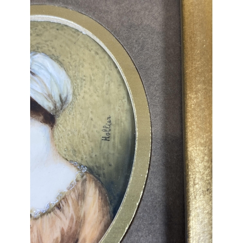 10 - A HAND HIGHLIGHTED PORTRAIT OF A LADY, SIGNED, IN LATER GILT FRAME, 19 X 17CM