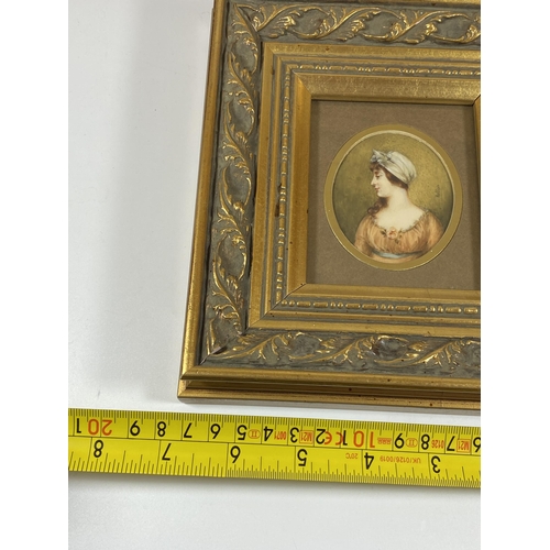 10 - A HAND HIGHLIGHTED PORTRAIT OF A LADY, SIGNED, IN LATER GILT FRAME, 19 X 17CM