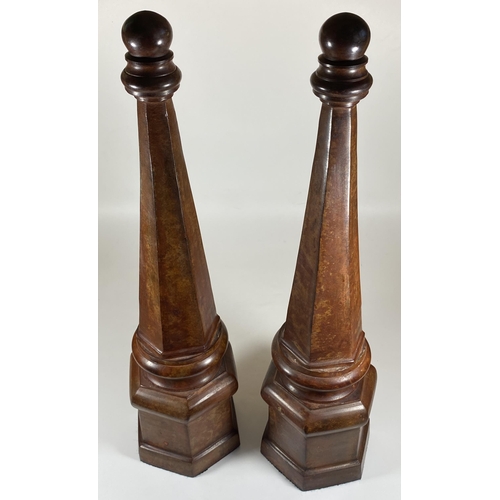 13 - A PAIR OF HEAVY POSSIBLY BRONZE TALL OBELISK COLUMNS, HEIGHT 53CM