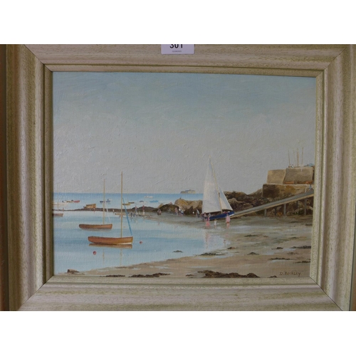 301 - D BECKLEY (BRITISH 20TH CENTURY) 'SEA VIEW ISLE OF WIGHT', OIL ON BOARD, SIGNED, 25X32CM, FRAMED