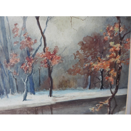 305 - C.V., SNOWY WOODLAND SCENE, WATERCOLOUR, BEARS INITIALS CV AND DATE 07, 25X22CM, FRAMED