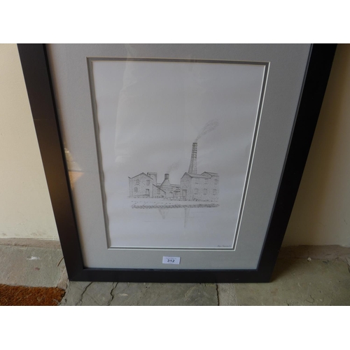 312 - ALAN HANCOCK (BRITISH 20TH CENTURY) OLD POTTERY WORKS BOTTLE OVEN, PENCIL, SIGNED, 37X26CM, FRAMED A... 