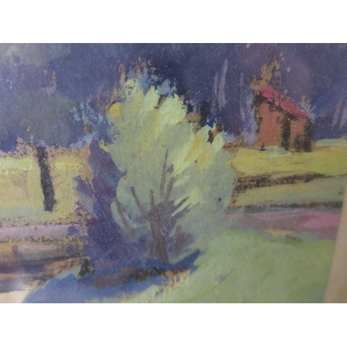 313 - K KERNLACHNER, RIVER AND BRIDGE SCENE, PASTEL, SIGNED ON MOUNT, 28X36CM, FRAMED AND GLAZED