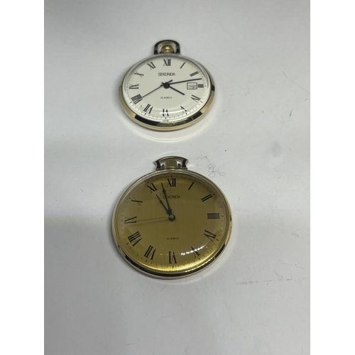 617 - FOUR VARIOUS POCKET AND PENDANT WATCHES TWO SEKONDA SEEN WORKING BUT NO WARRANTY