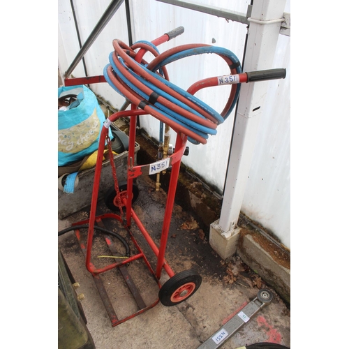 89 - GAS BOTTLE TROLLEY WITH GAUGES AND BURNING GUN  + VAT