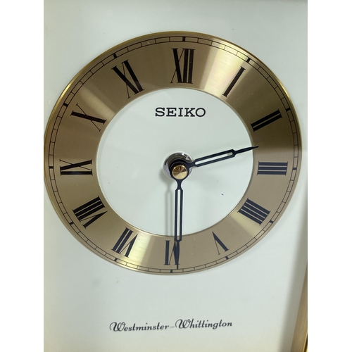 A VINTAGE SEIKO WESTMINSTER WHITTINGTON QUARTZ BRASS ALARM MANTLE