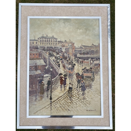 35 - A LARGE MARGARET CHAPMAN (1940-2000) NORTHERN ART FRAMED OIL ON BOARD PAINTING OF A BUSY NORTHERN TO... 