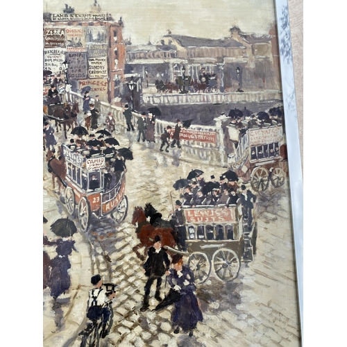 35 - A LARGE MARGARET CHAPMAN (1940-2000) NORTHERN ART FRAMED OIL ON BOARD PAINTING OF A BUSY NORTHERN TO... 